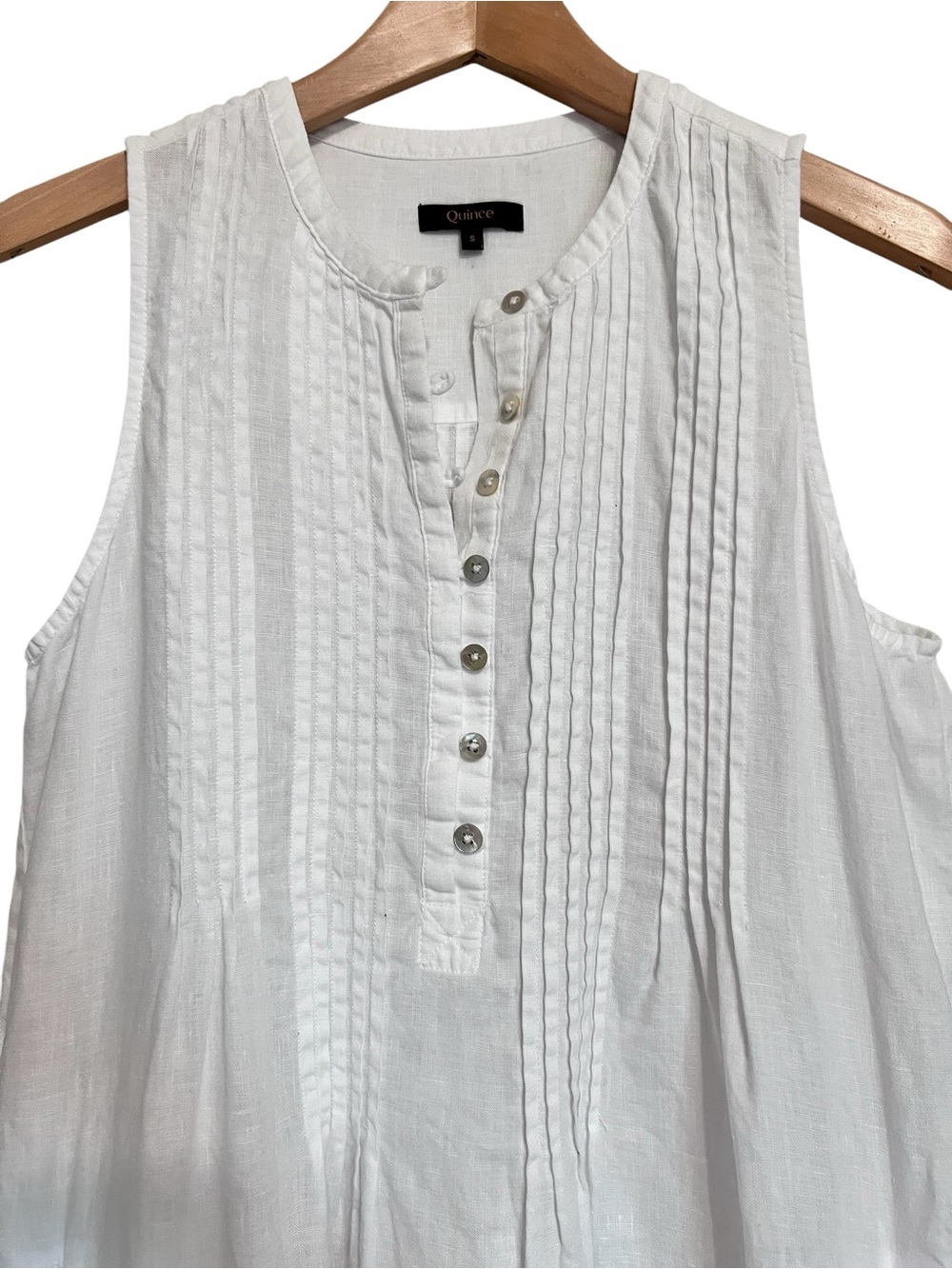 Quince 100% European Linen Sleeveless Swing Dress Pintuck White size Small - Picture 6 of 14